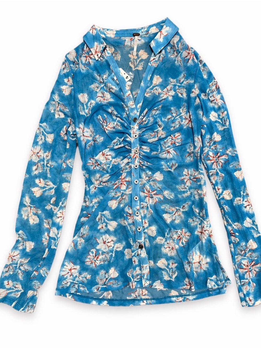 Free People Blue Floral Button-Front Women’s Top NWT